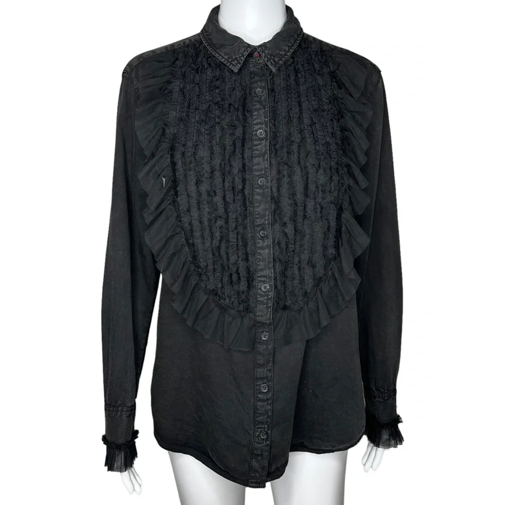 Pilcro Tulle Faded Black Collar Button Up Small - Picture 1 of 8